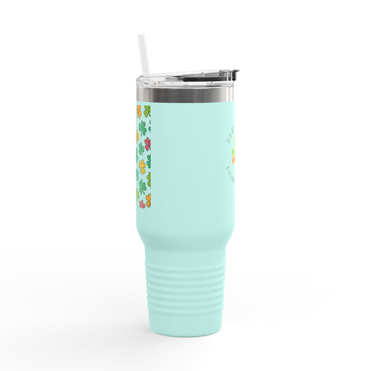 Personalized Insulated Travel Mug - Family Tyes with Shamrock Design - 40oz