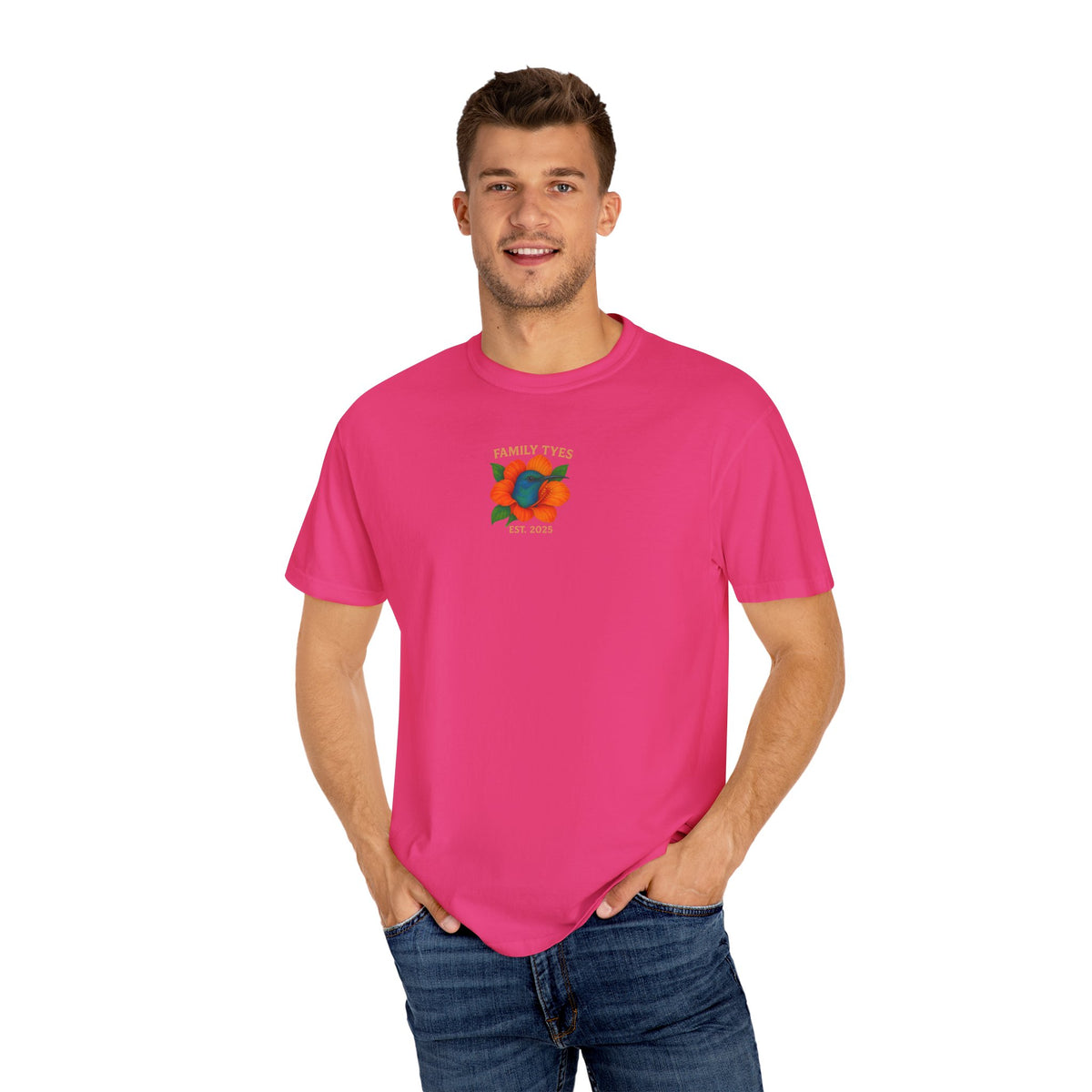 Nature is Beautiful Unisex Garment-Dyed T-shirt - Vibrant Floral & Hummingbird Design