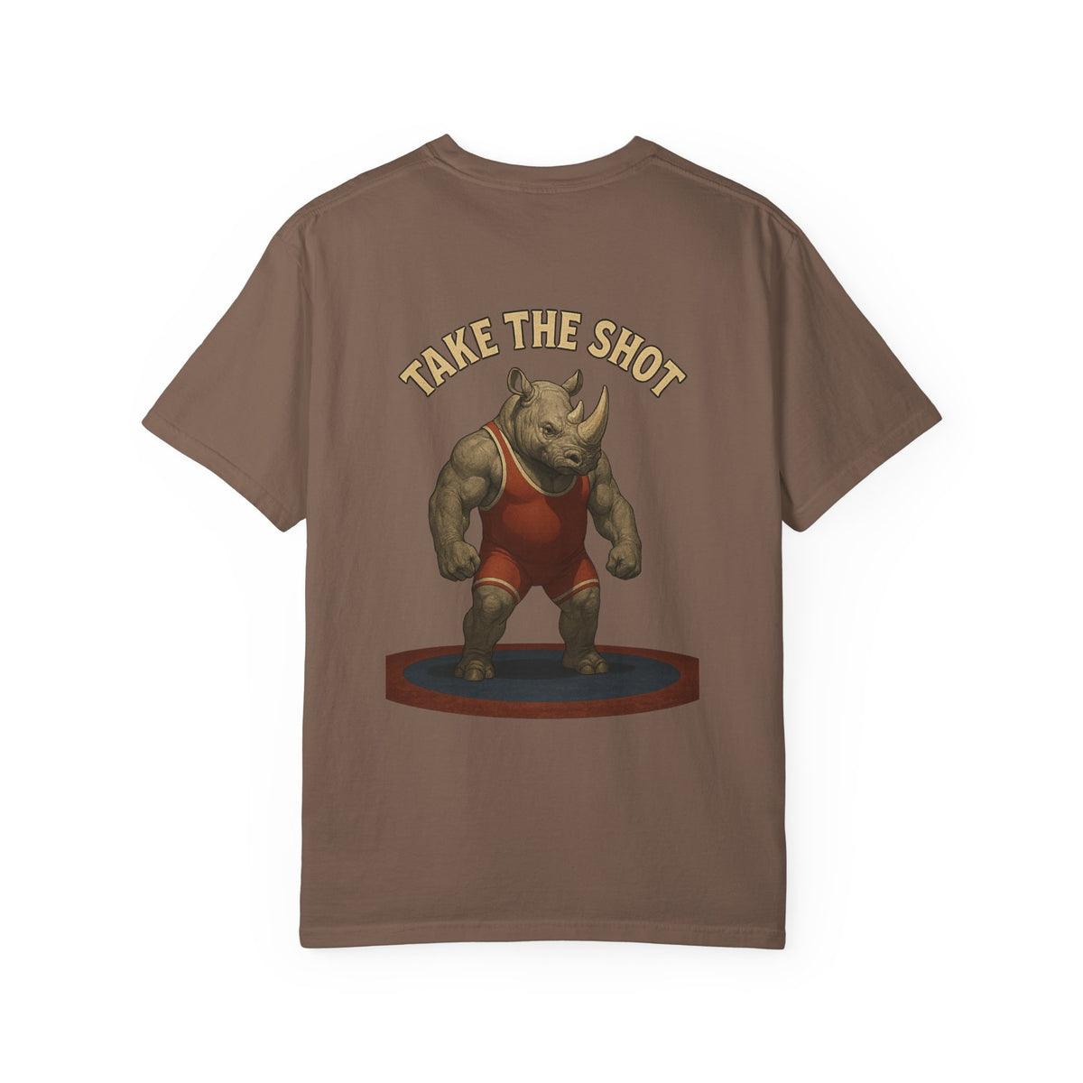 Big Five Wrestling Funny Unisex Garment-Dyed T-Shirt - "Take The Shot" Rhinoceros Design