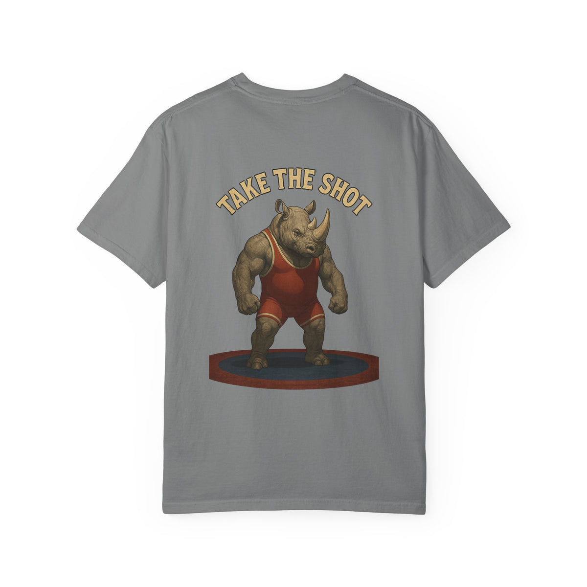 Big Five Wrestling Funny Unisex Garment-Dyed T-Shirt - "Take The Shot" Rhinoceros Design