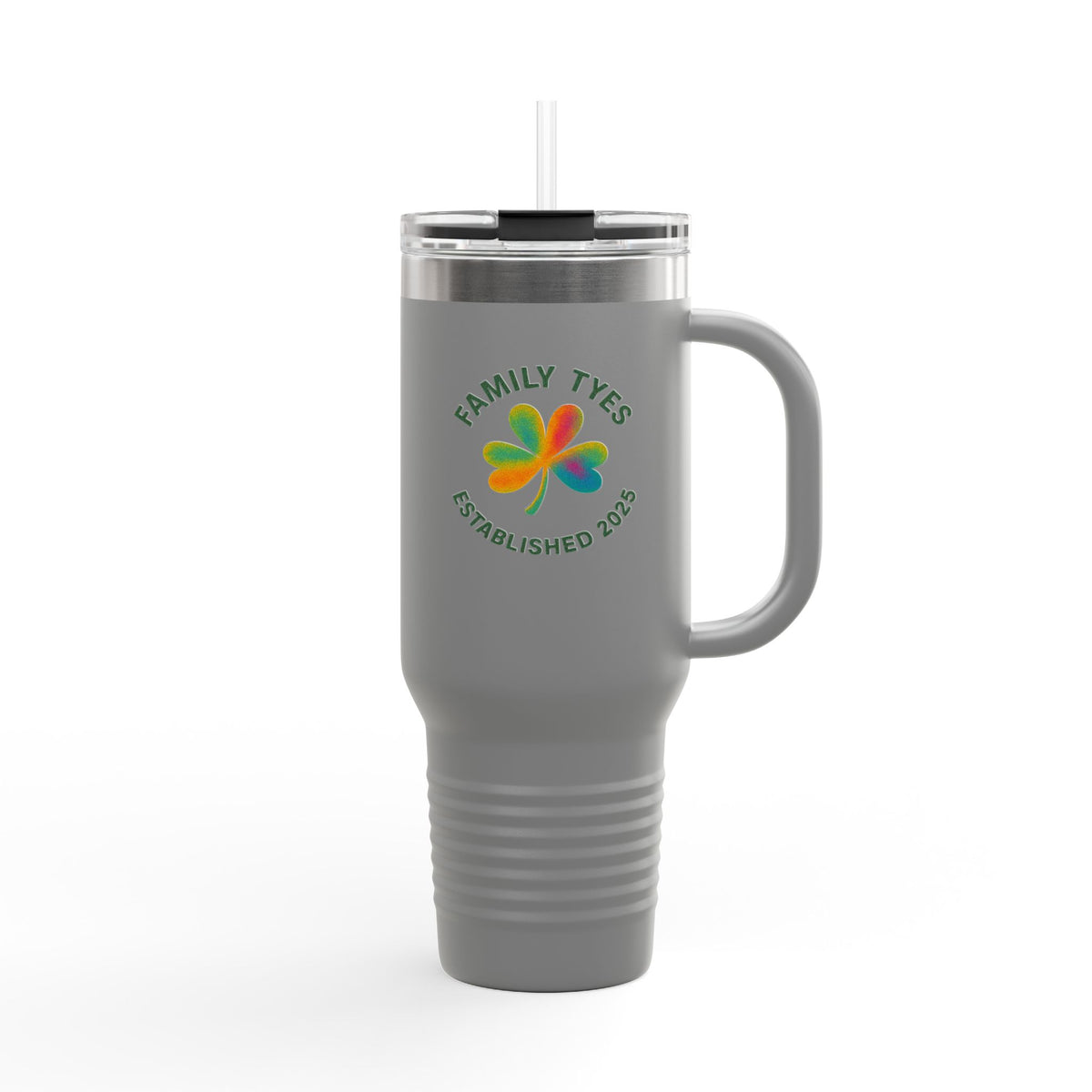 Personalized Insulated Travel Mug - Family Tyes with Shamrock Design - 40oz