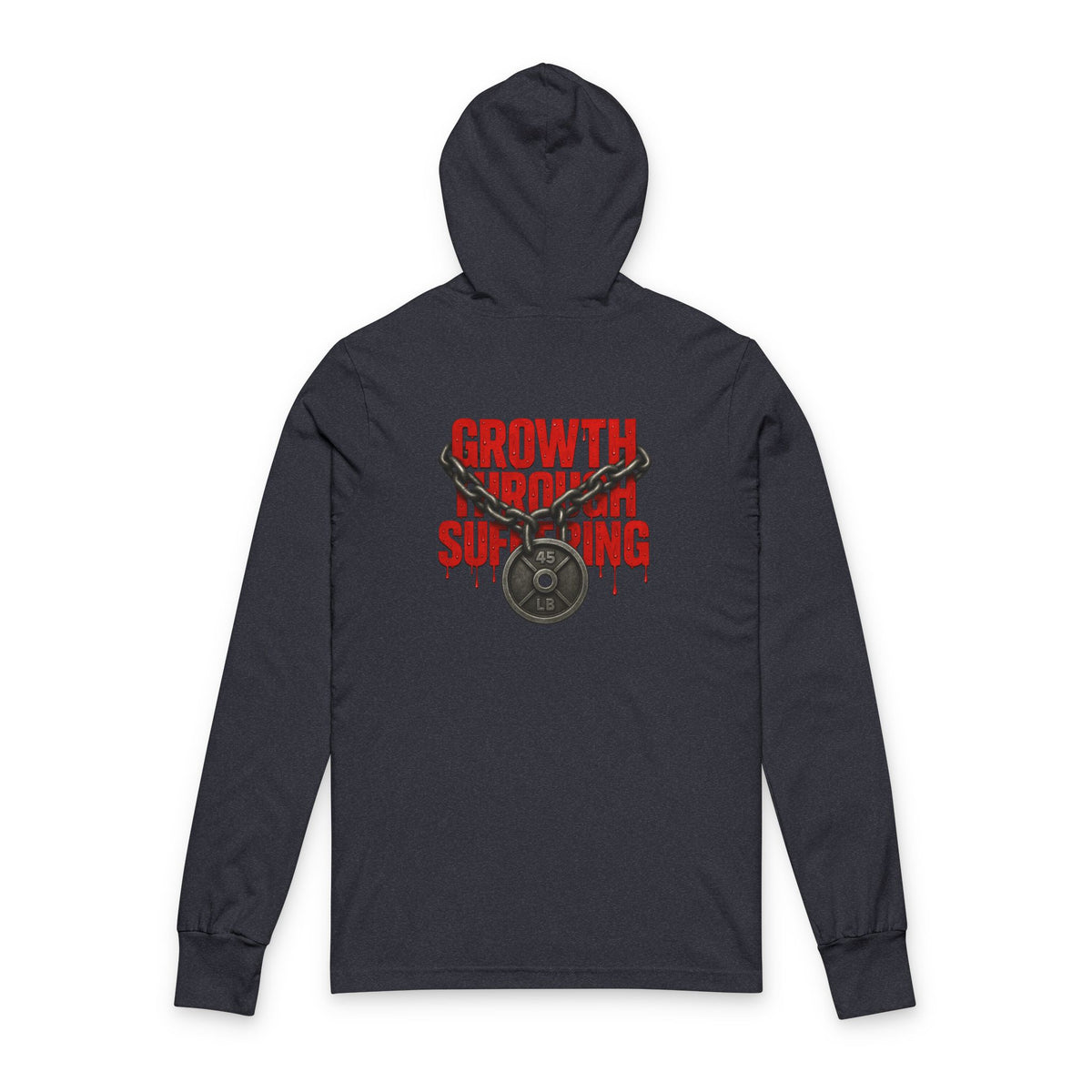 Growth  through suffering Fitness Growth Unisex Hooded Long Sleeve Tee, Workout Hoodie, Gift for Gym Lovers, Motivational Apparel, Sportswear