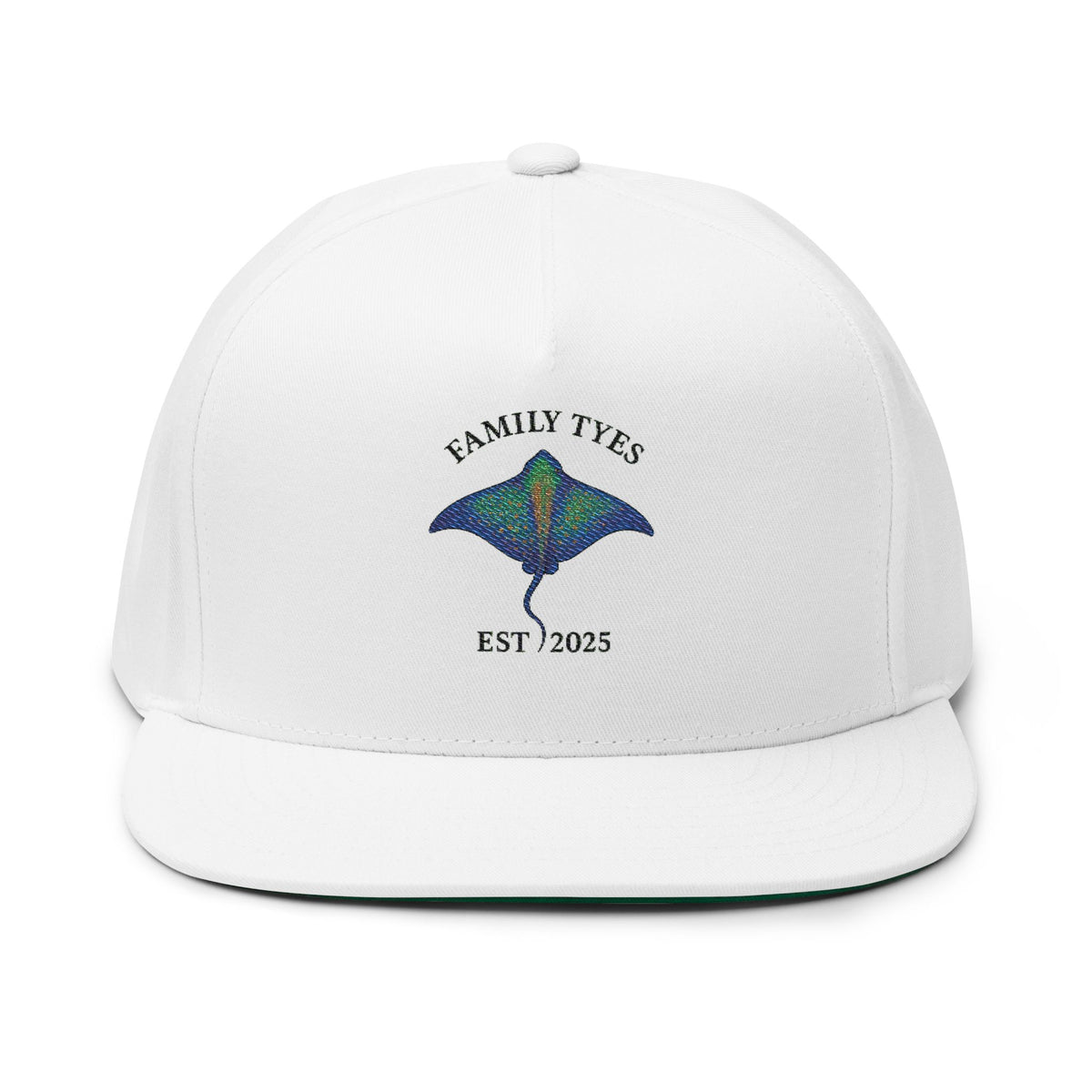 Manta Ray Embroidered Family Tyes Flat Bill Cap