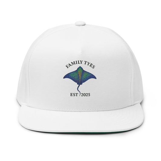 Manta Ray Embroidered Family Tyes Flat Bill Cap