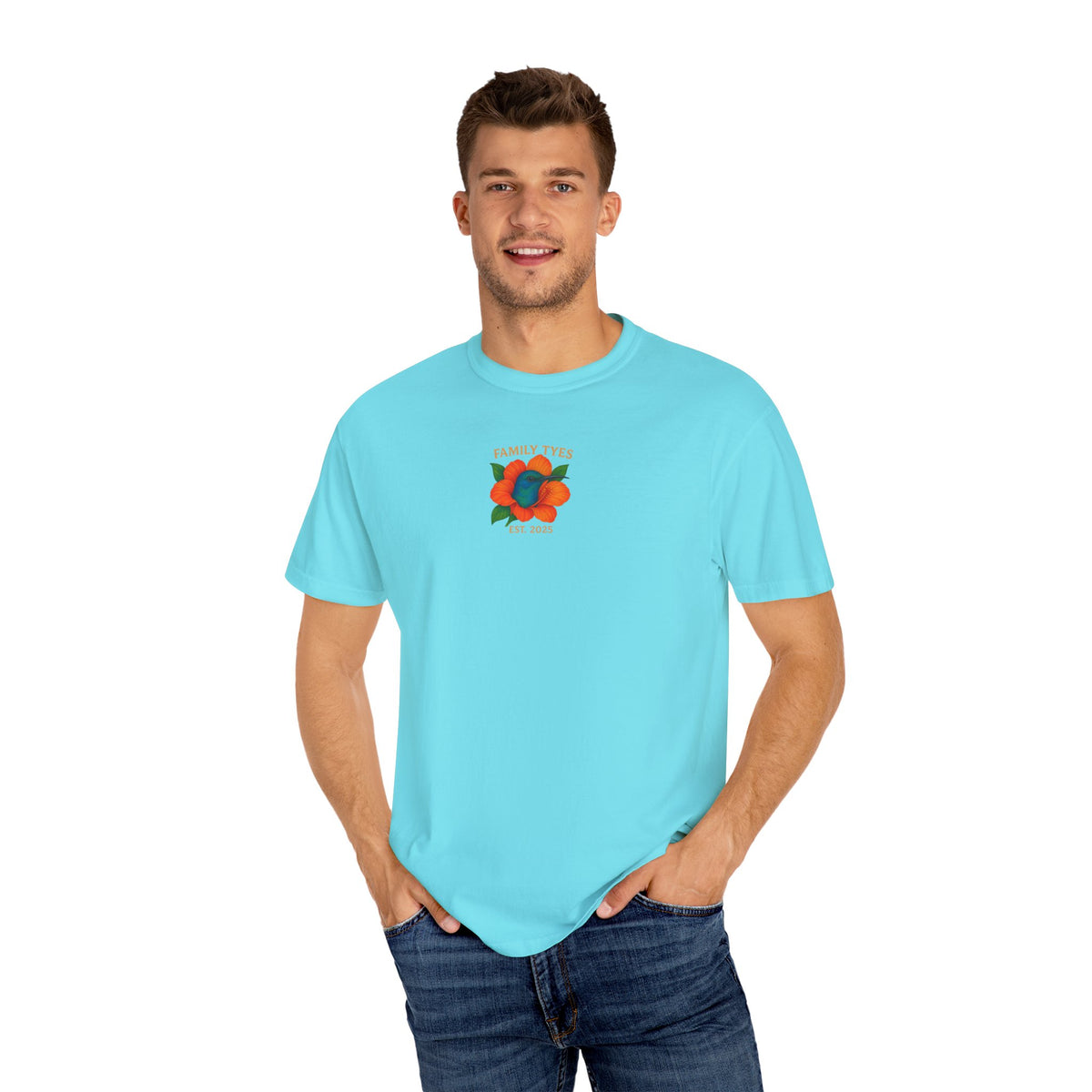 Nature is Beautiful Unisex Garment-Dyed T-shirt - Vibrant Floral & Hummingbird Design