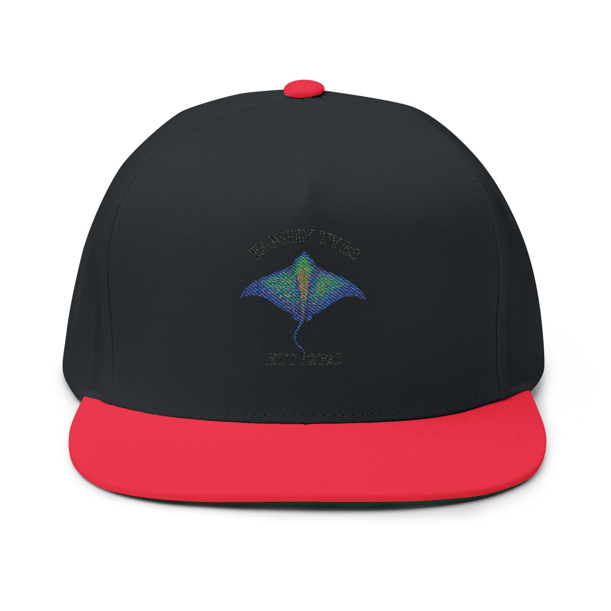 Manta Ray Embroidered Family Tyes Flat Bill Cap