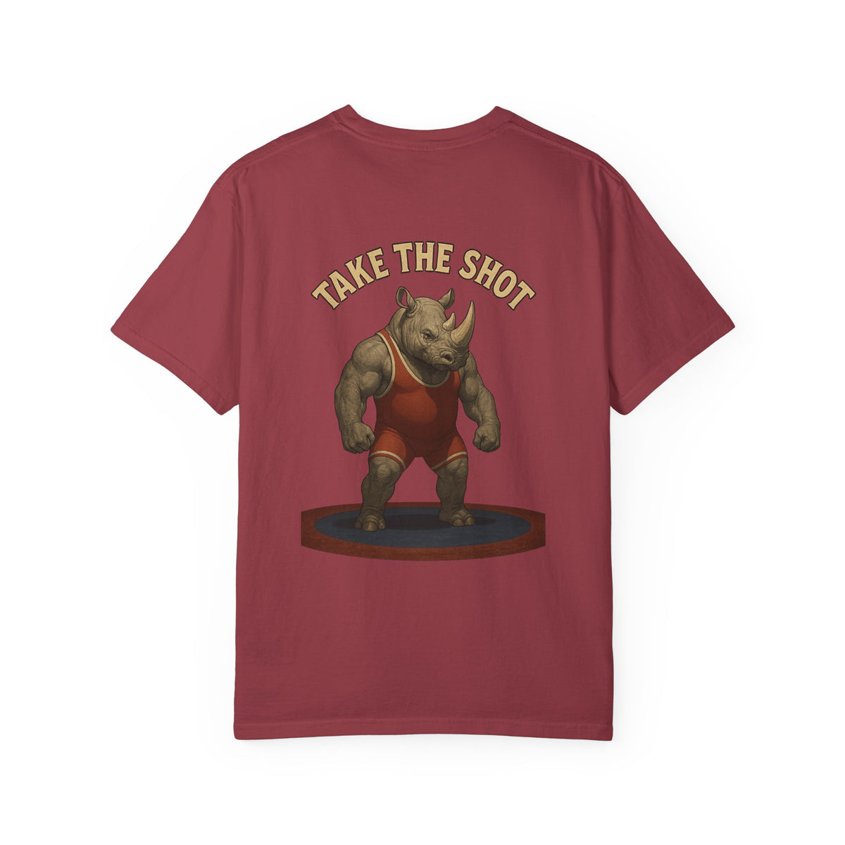 Big Five Wrestling Funny Unisex Garment-Dyed T-Shirt - "Take The Shot" Rhinoceros Design