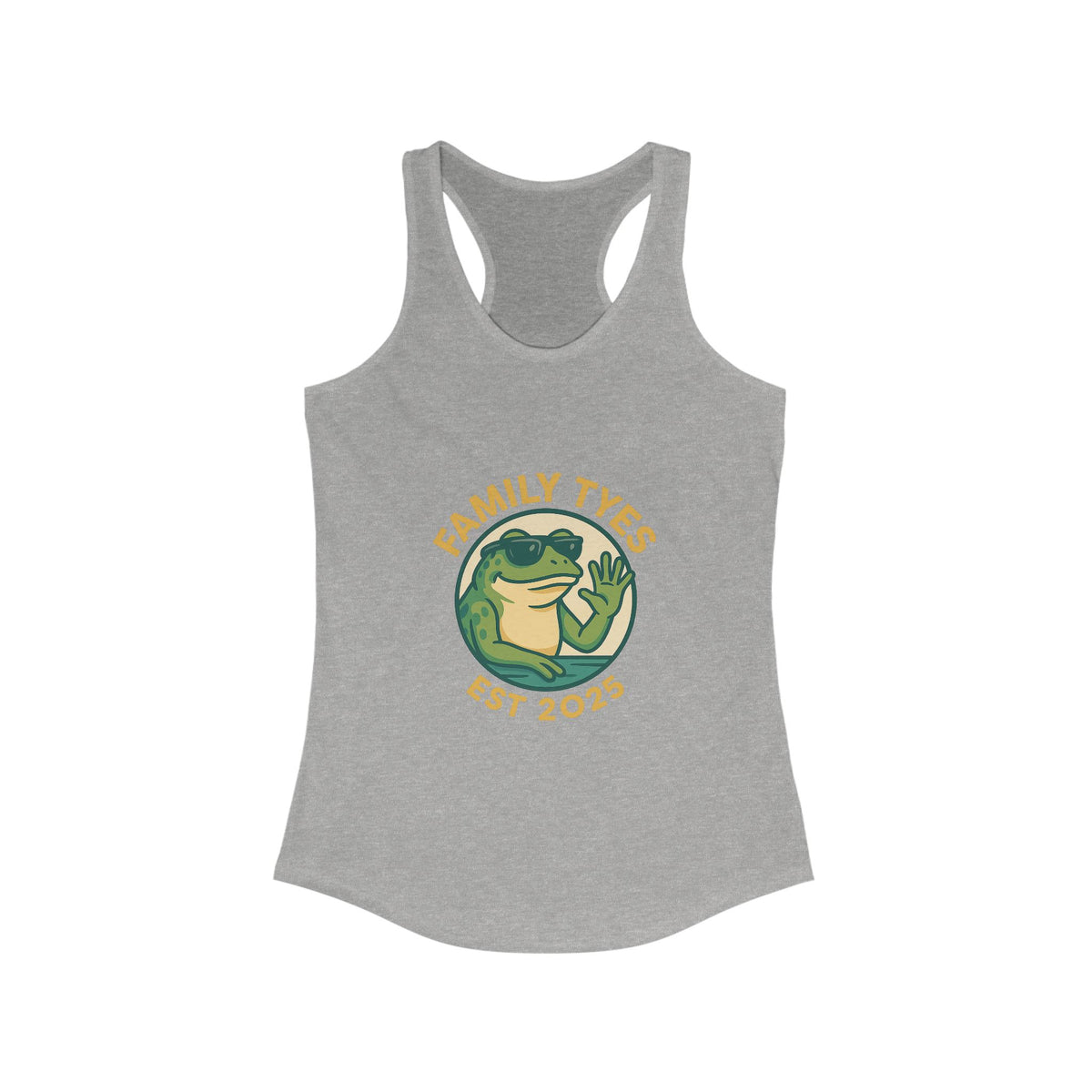Chilled bull frog Family Tyes Established 2025 Racerback Tank Top - Perfect for Summer Celebrations