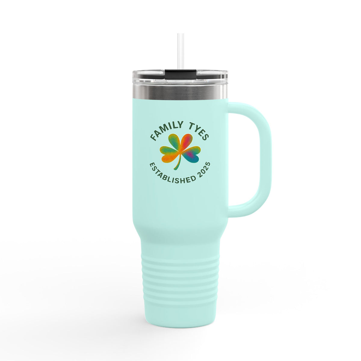 Personalized Insulated Travel Mug - Family Tyes with Shamrock Design - 40oz