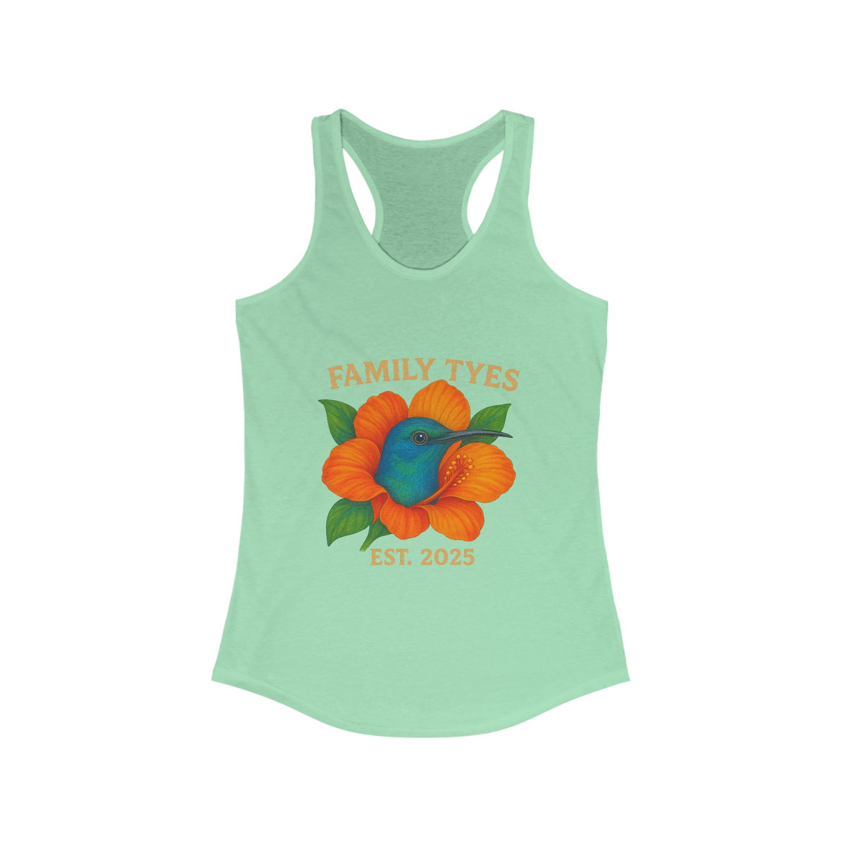 Floral Family Tyes  Hummingbird Racerback Tank, Summer Top, Family Reunion Shirt, Gift for Mom, Casual Wear, EST 2025 Apparel