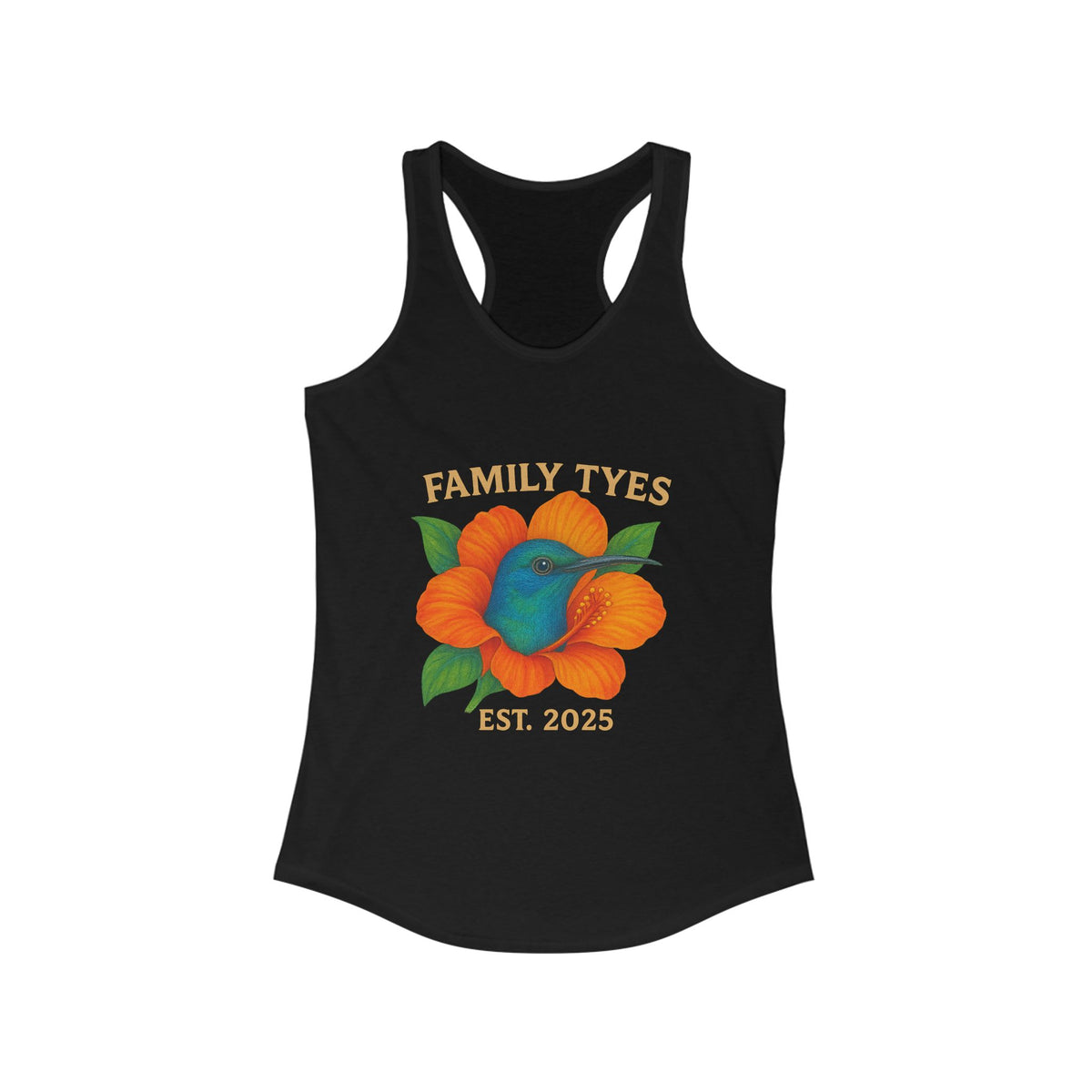 Floral Family Tyes  Hummingbird Racerback Tank, Summer Top, Family Reunion Shirt, Gift for Mom, Casual Wear, EST 2025 Apparel