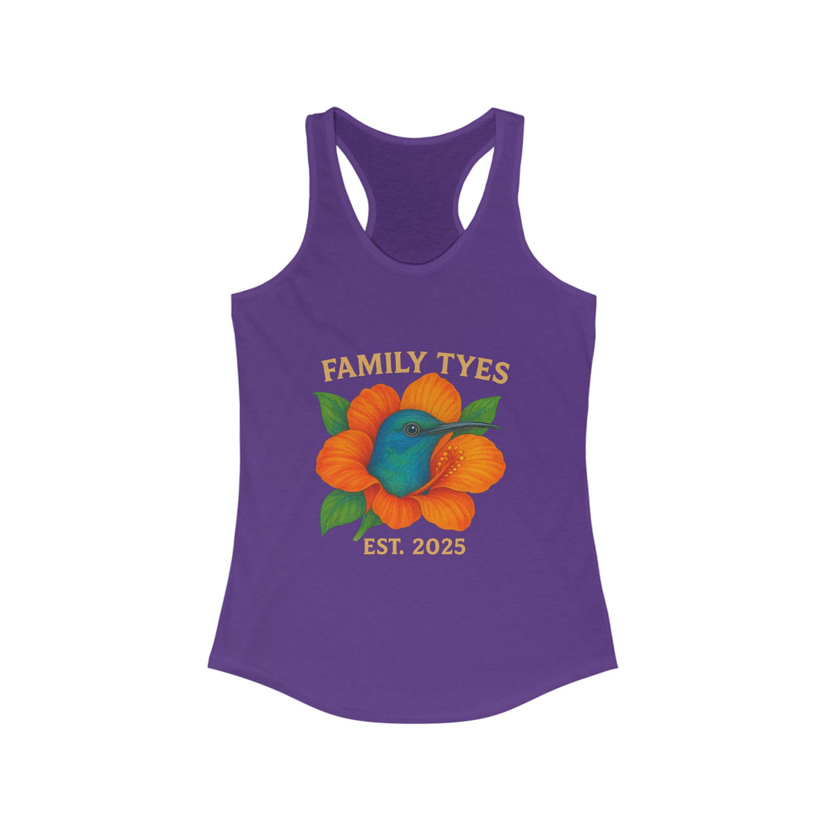 Floral Family Tyes  Hummingbird Racerback Tank, Summer Top, Family Reunion Shirt, Gift for Mom, Casual Wear, EST 2025 Apparel