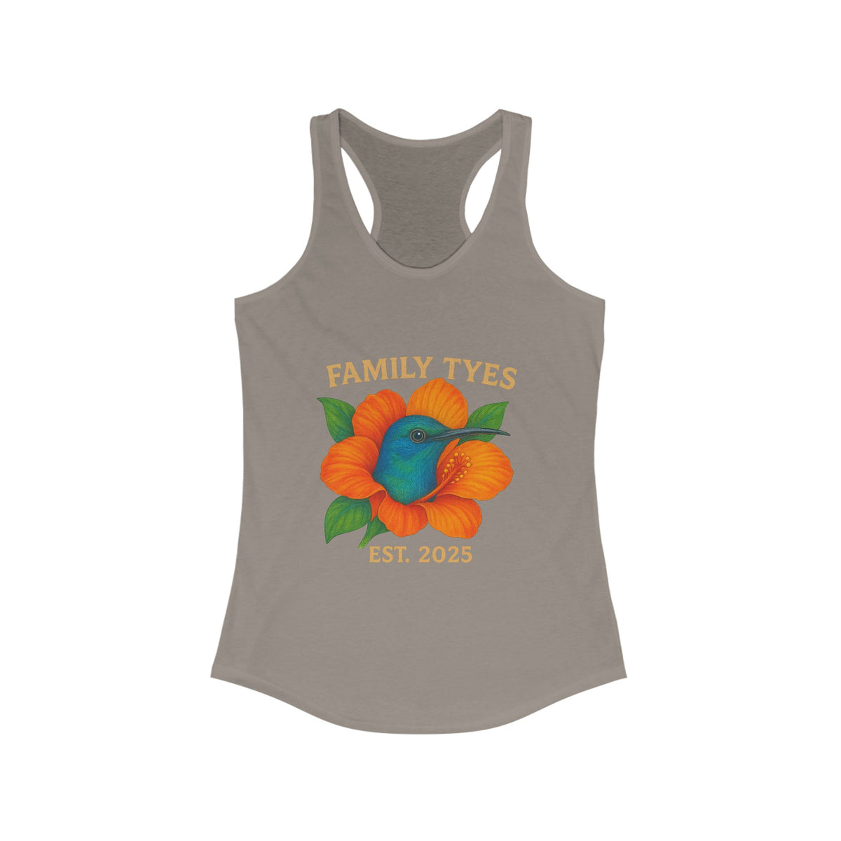 Floral Family Tyes  Hummingbird Racerback Tank, Summer Top, Family Reunion Shirt, Gift for Mom, Casual Wear, EST 2025 Apparel