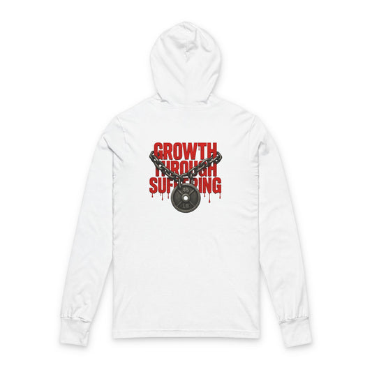 Growth  through suffering Fitness Growth Unisex Hooded Long Sleeve Tee, Workout Hoodie, Gift for Gym Lovers, Motivational Apparel, Sportswear
