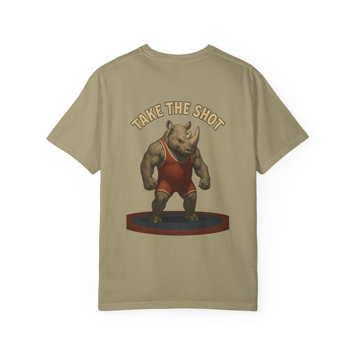 Big Five Wrestling Funny Unisex Garment-Dyed T-Shirt - "Take The Shot" Rhinoceros Design