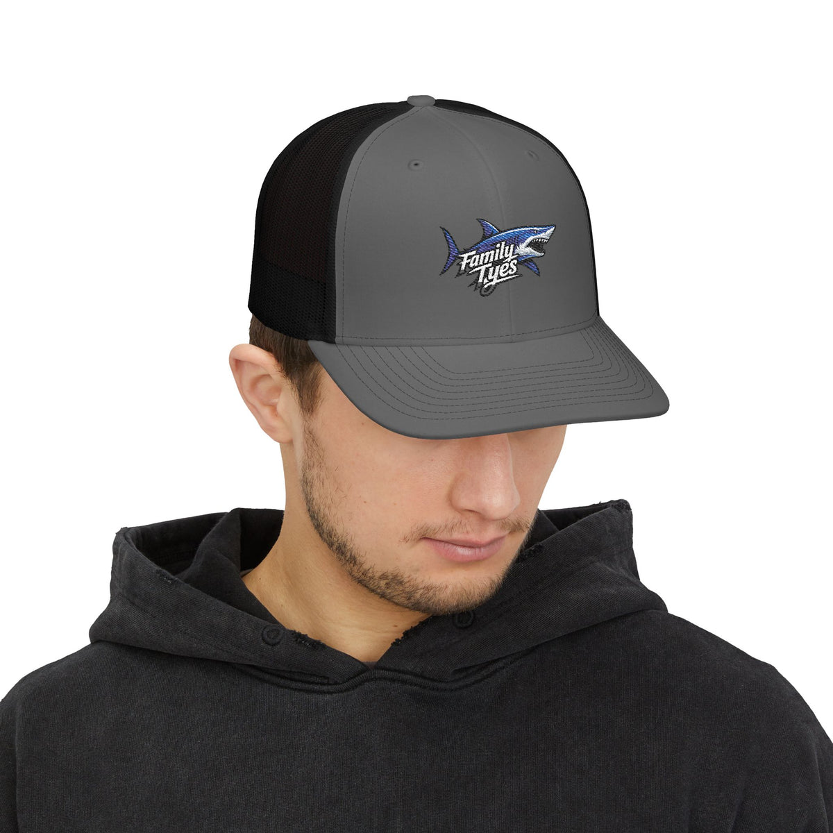 Embroidered Shark Snapback Trucker Cap | Family Vibes, Casual Beachwear, Outdoor Adventures, Gift for Men, Unique Embroidery