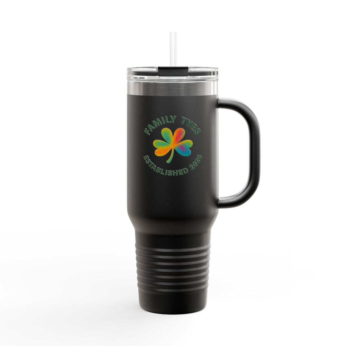 Personalized Insulated Travel Mug - Family Tyes with Shamrock Design - 40oz