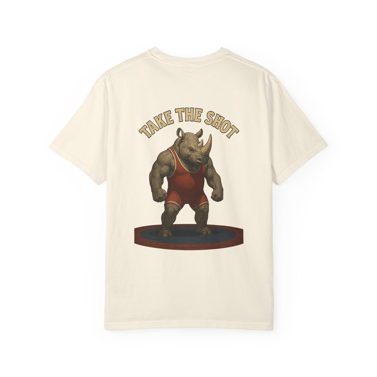 Big Five Wrestling Funny Unisex Garment-Dyed T-Shirt - "Take The Shot" Rhinoceros Design