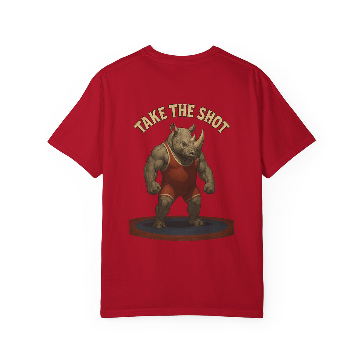 Big Five Wrestling Funny Unisex Garment-Dyed T-Shirt - "Take The Shot" Rhinoceros Design