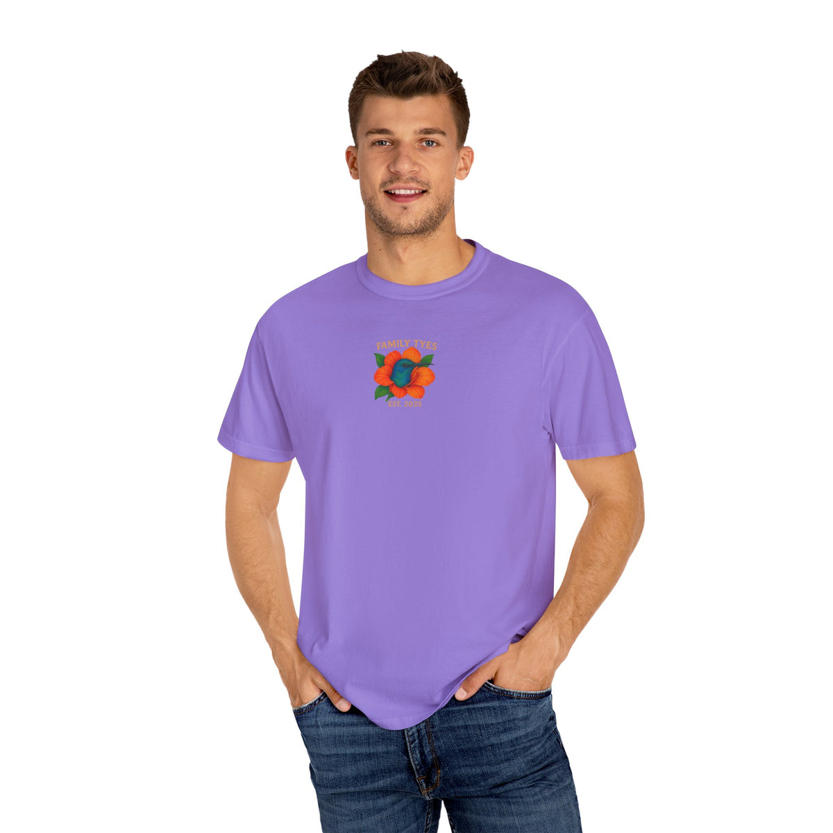 Nature is Beautiful Unisex Garment-Dyed T-shirt - Vibrant Floral & Hummingbird Design