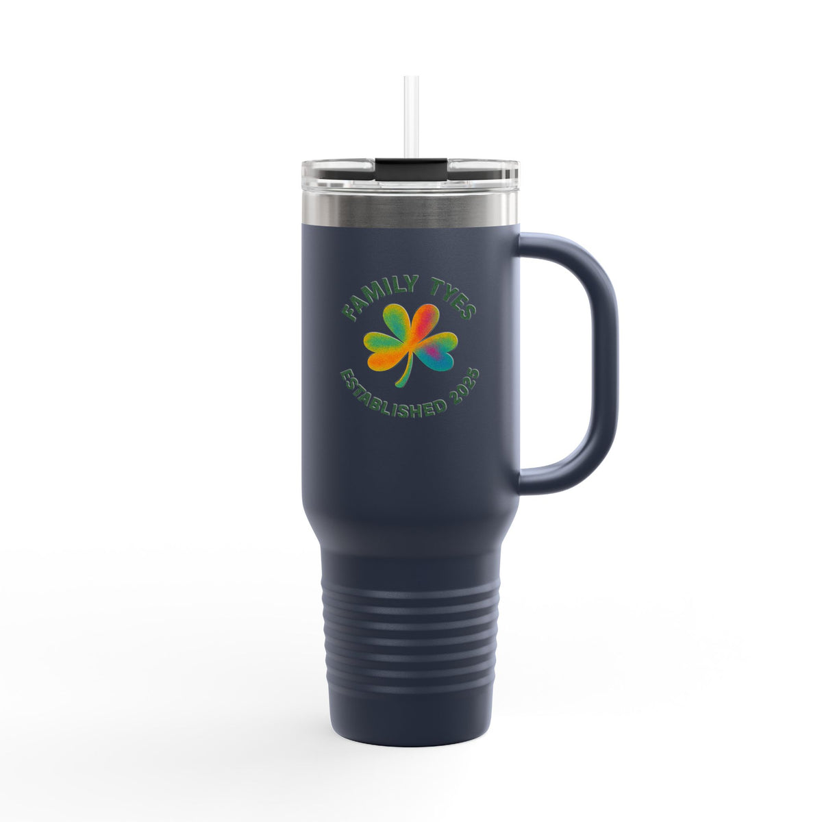 Personalized Insulated Travel Mug - Family Tyes with Shamrock Design - 40oz