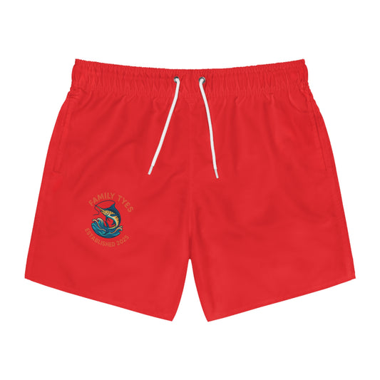 Family Ties Swim Trunks, Red Pool Shorts, Summer Swimwear, Beach Gear, Vacation Trunks, Family Reunion Attire