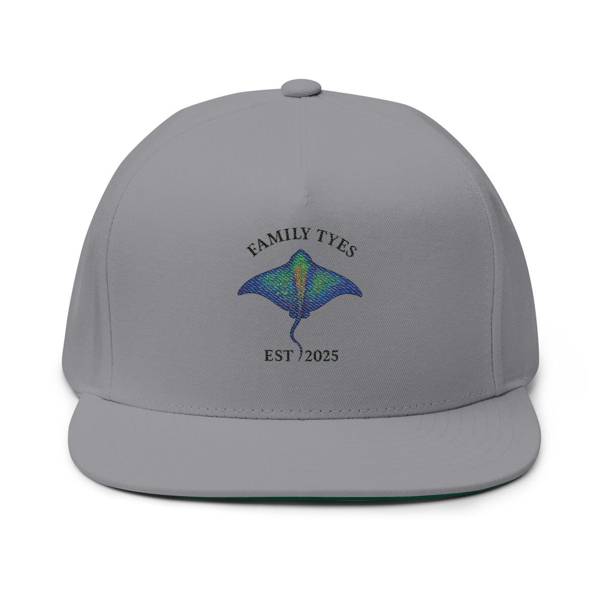 Manta Ray Embroidered Family Tyes Flat Bill Cap