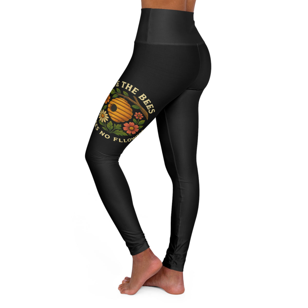 Copy of High Waisted Yoga Leggings with Save The Bees  Design | Comfortable & Stylish Activewear