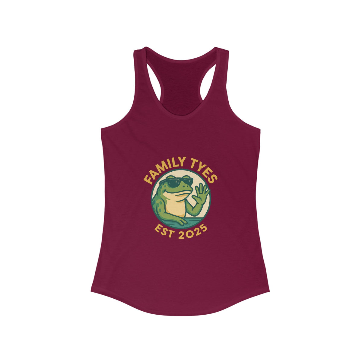 Chilled bull frog Family Tyes Established 2025 Racerback Tank Top - Perfect for Summer Celebrations