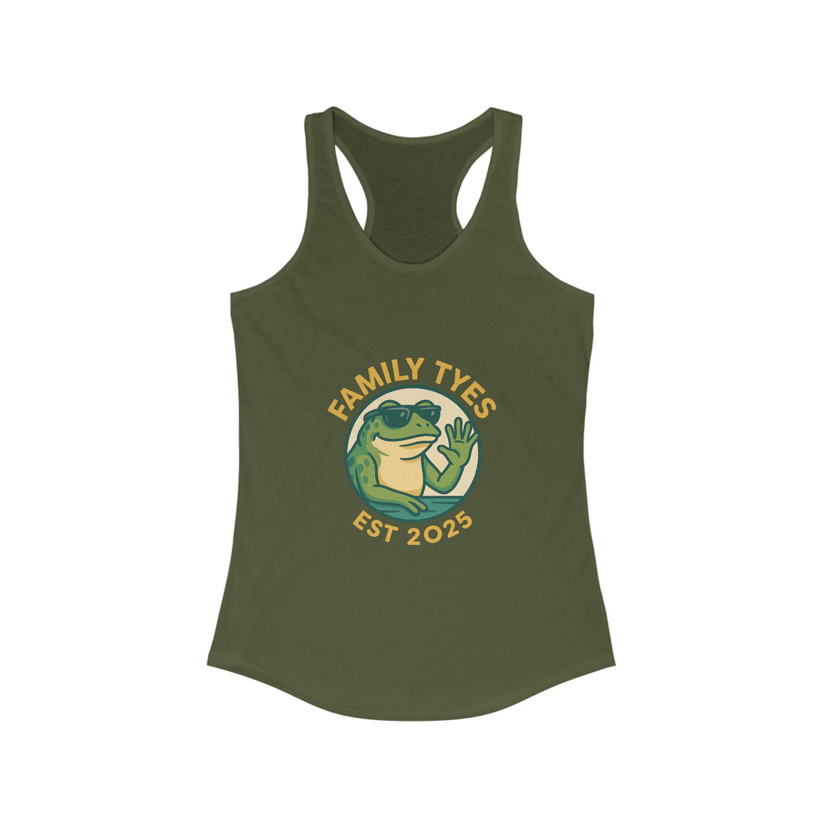 Chilled bull frog Family Tyes Established 2025 Racerback Tank Top - Perfect for Summer Celebrations