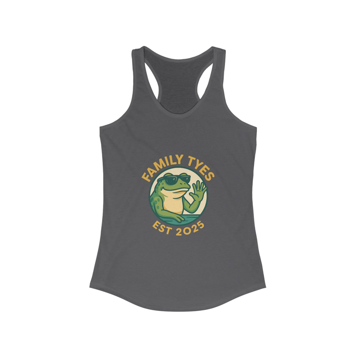 Chilled bull frog Family Tyes Established 2025 Racerback Tank Top - Perfect for Summer Celebrations