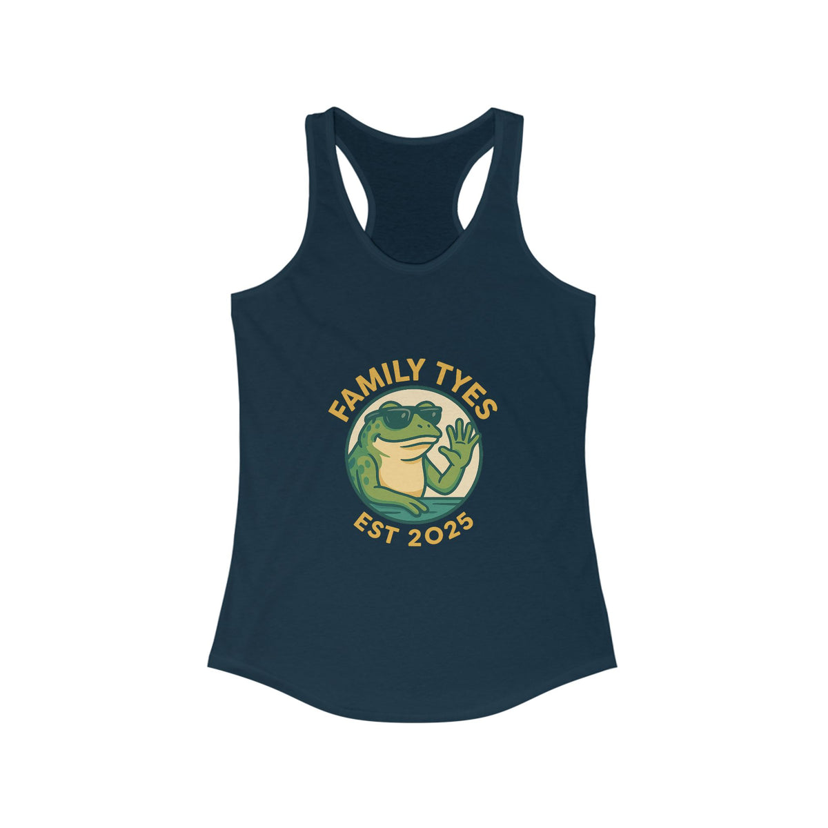 Chilled bull frog Family Tyes Established 2025 Racerback Tank Top - Perfect for Summer Celebrations