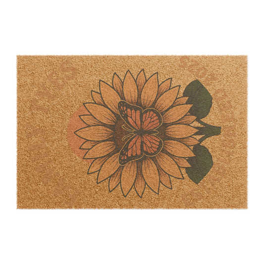 Sunflower Welcome Doormat | Floral Entrance Mat, Spring Decor, Housewarming Gift, Butterfly Design, Outdoor Rug