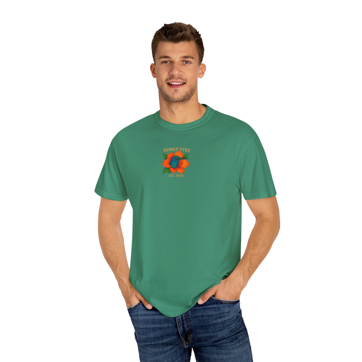 Nature is Beautiful Unisex Garment-Dyed T-shirt - Vibrant Floral & Hummingbird Design