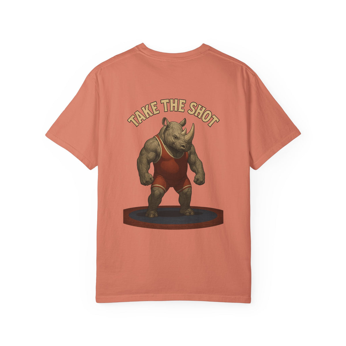 Big Five Wrestling Funny Unisex Garment-Dyed T-Shirt - "Take The Shot" Rhinoceros Design