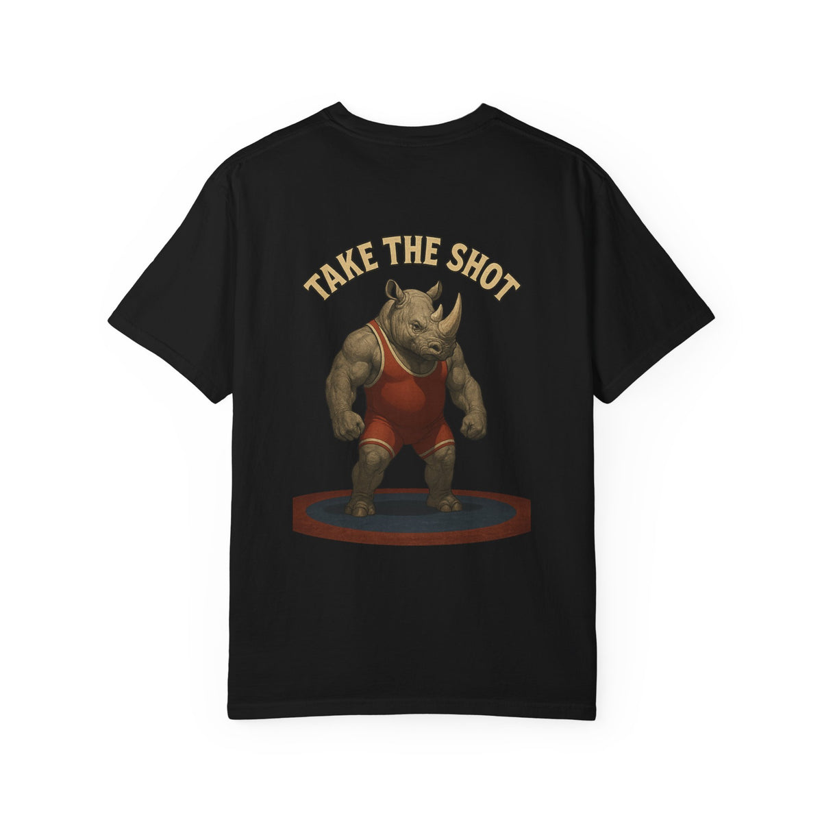 Big Five Wrestling Funny Unisex Garment-Dyed T-Shirt - "Take The Shot" Rhinoceros Design