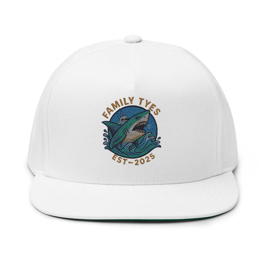 Shark Attack Embroidered Family Tyes Flat Bill Cap