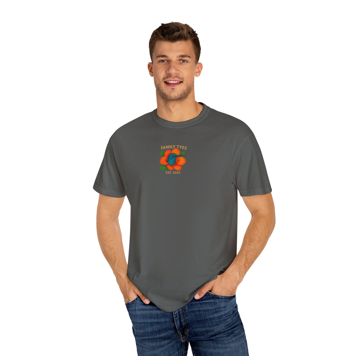 Nature is Beautiful Unisex Garment-Dyed T-shirt - Vibrant Floral & Hummingbird Design