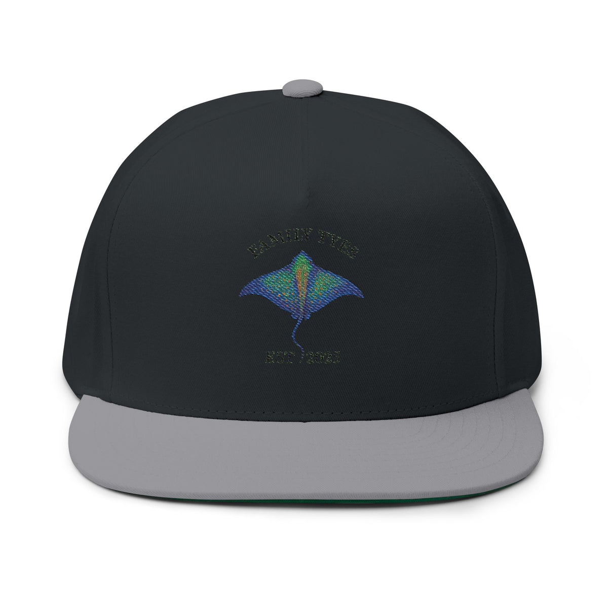 Manta Ray Embroidered Family Tyes Flat Bill Cap