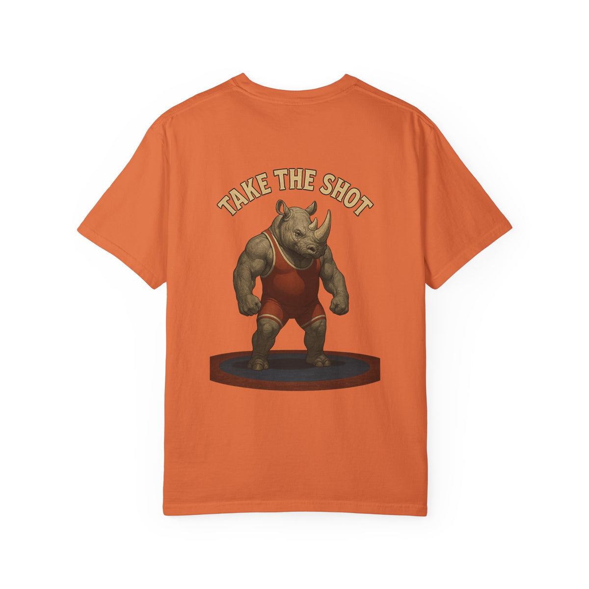 Big Five Wrestling Funny Unisex Garment-Dyed T-Shirt - "Take The Shot" Rhinoceros Design