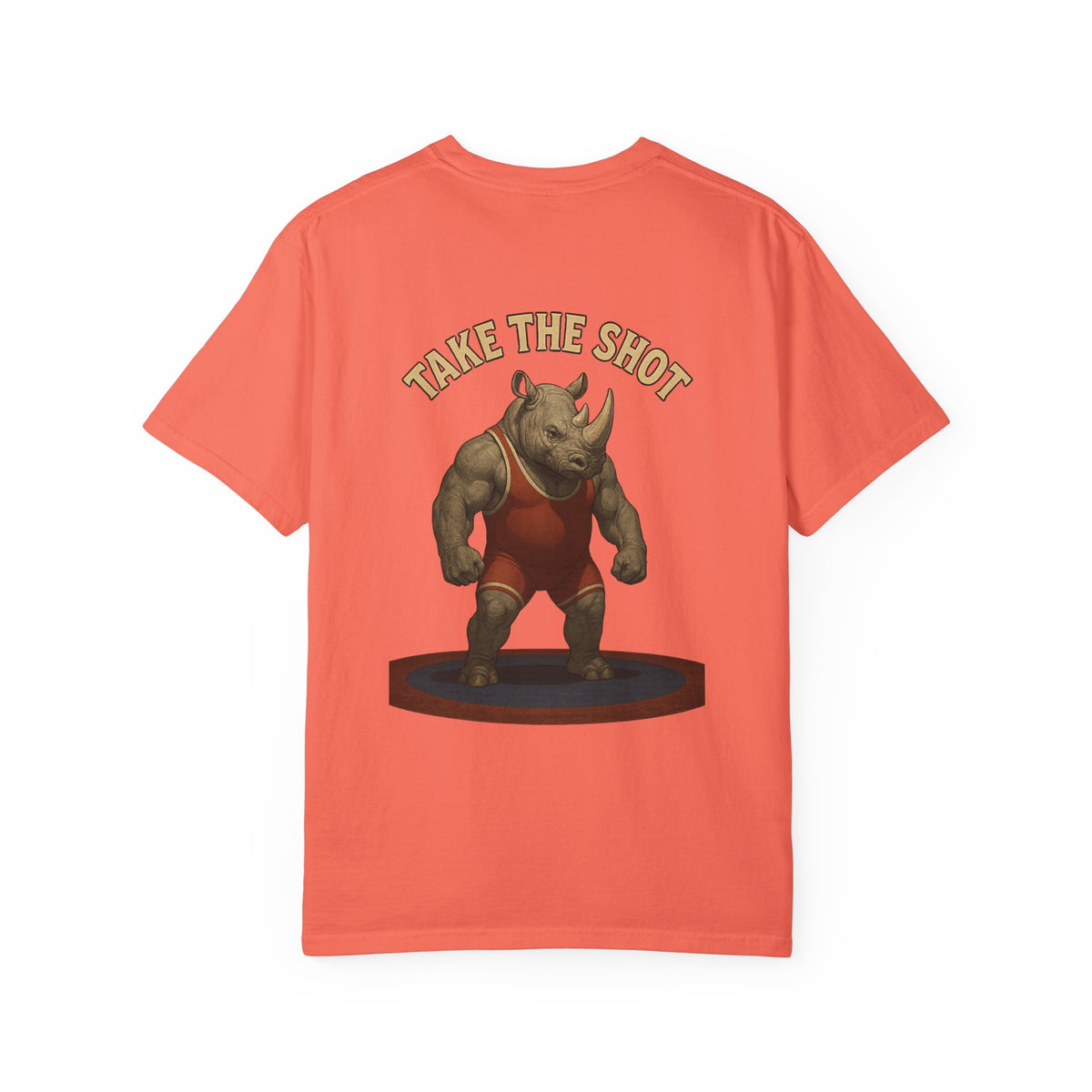 Big Five Wrestling Funny Unisex Garment-Dyed T-Shirt - "Take The Shot" Rhinoceros Design