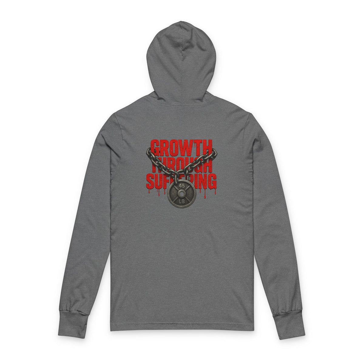 Growth  through suffering Fitness Growth Unisex Hooded Long Sleeve Tee, Workout Hoodie, Gift for Gym Lovers, Motivational Apparel, Sportswear
