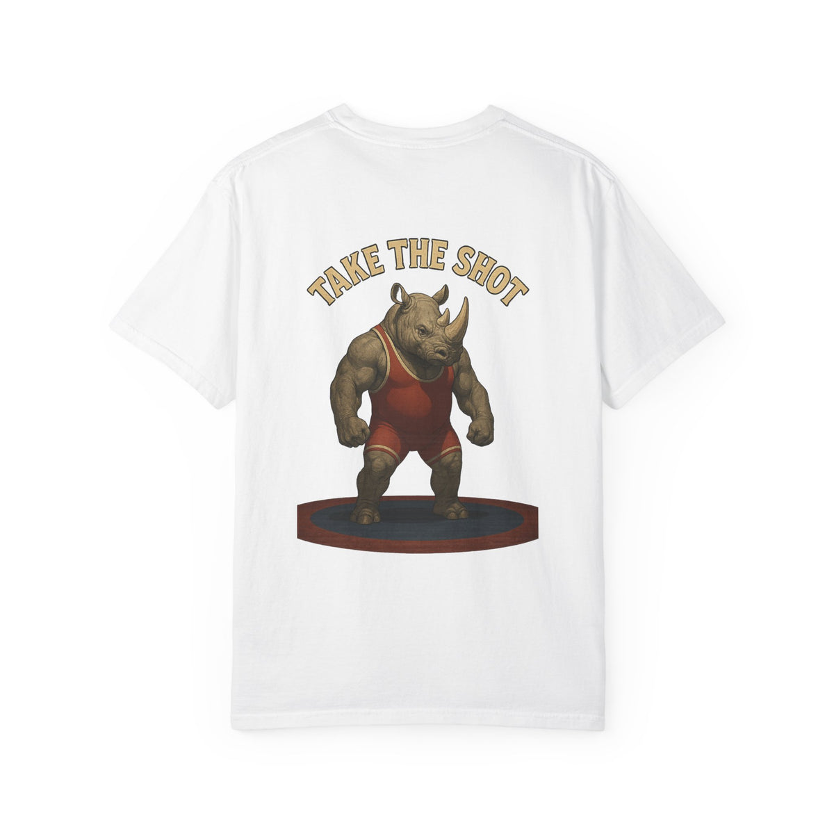 Big Five Wrestling Funny Unisex Garment-Dyed T-Shirt - "Take The Shot" Rhinoceros Design
