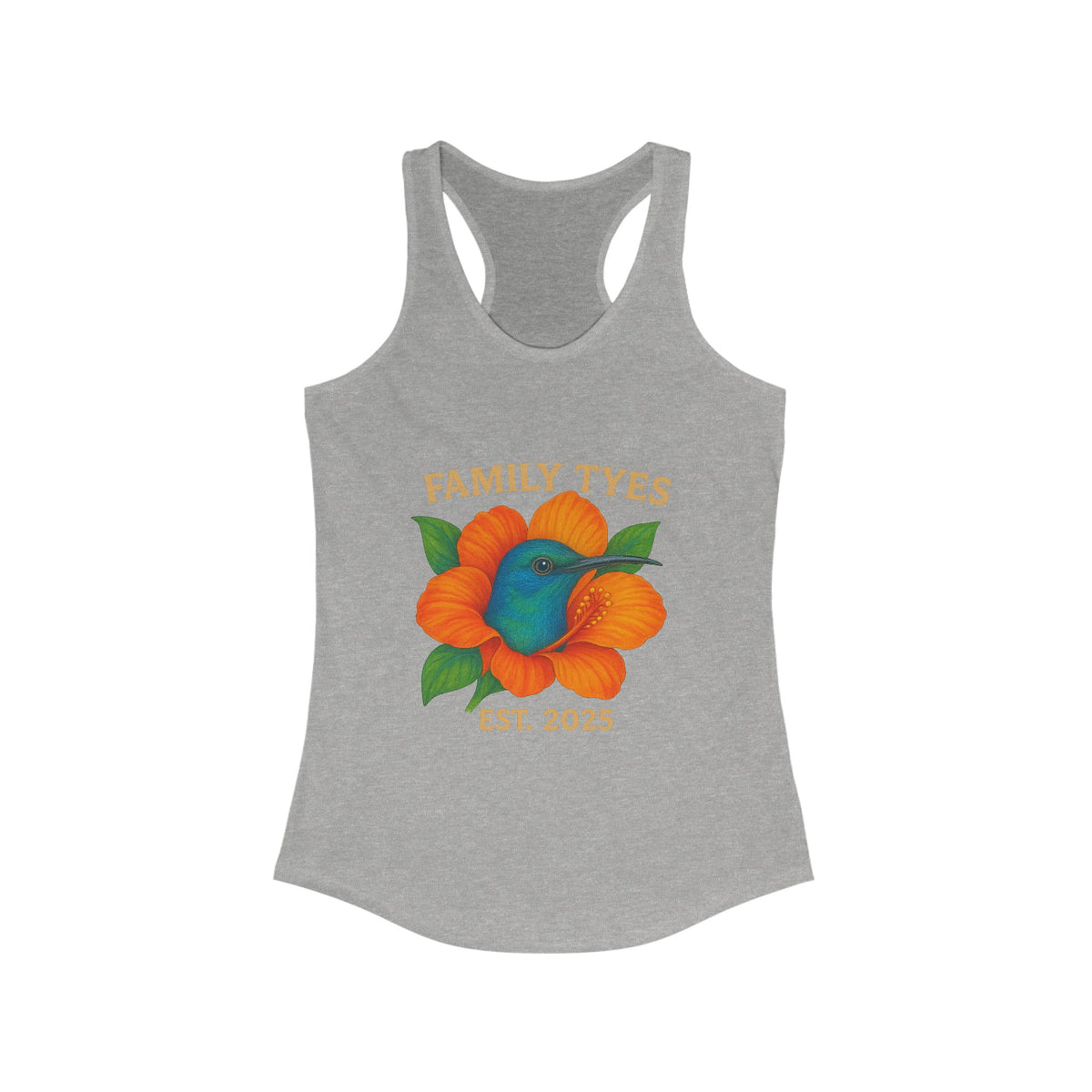 Floral Family Tyes  Hummingbird Racerback Tank, Summer Top, Family Reunion Shirt, Gift for Mom, Casual Wear, EST 2025 Apparel