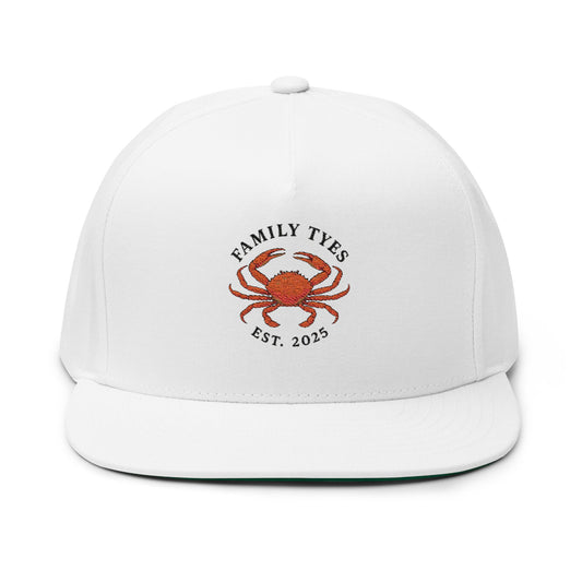 Crab Embroidered Family Tyes Flat Bill Cap