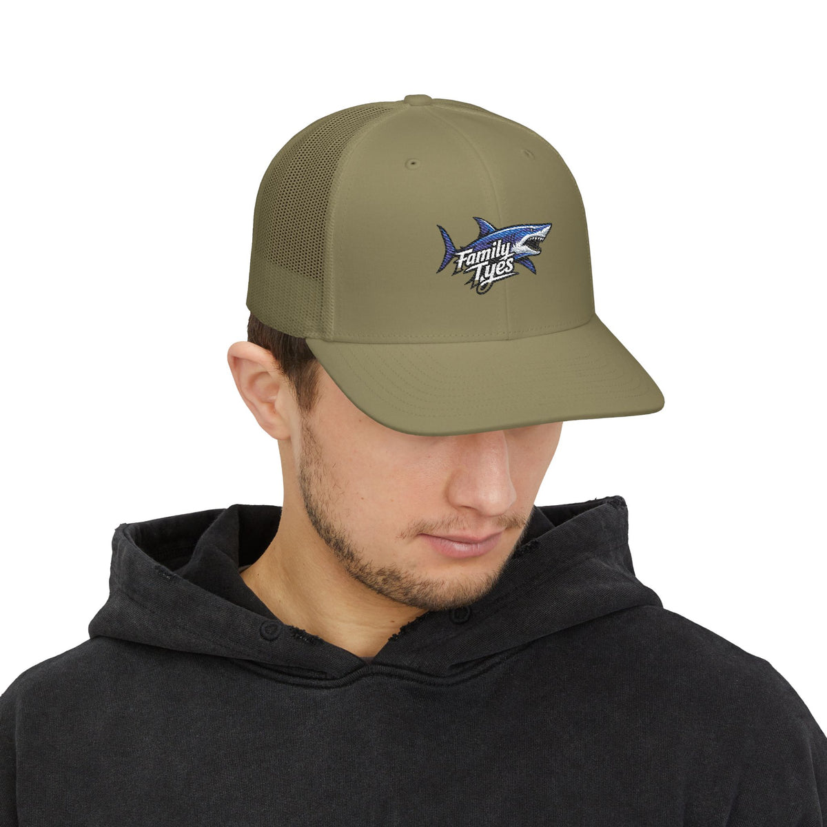 Embroidered Shark Snapback Trucker Cap | Family Vibes, Casual Beachwear, Outdoor Adventures, Gift for Men, Unique Embroidery