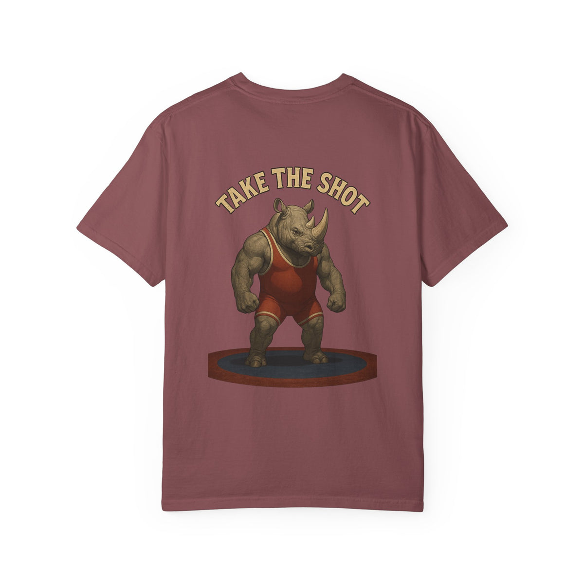 Big Five Wrestling Funny Unisex Garment-Dyed T-Shirt - "Take The Shot" Rhinoceros Design