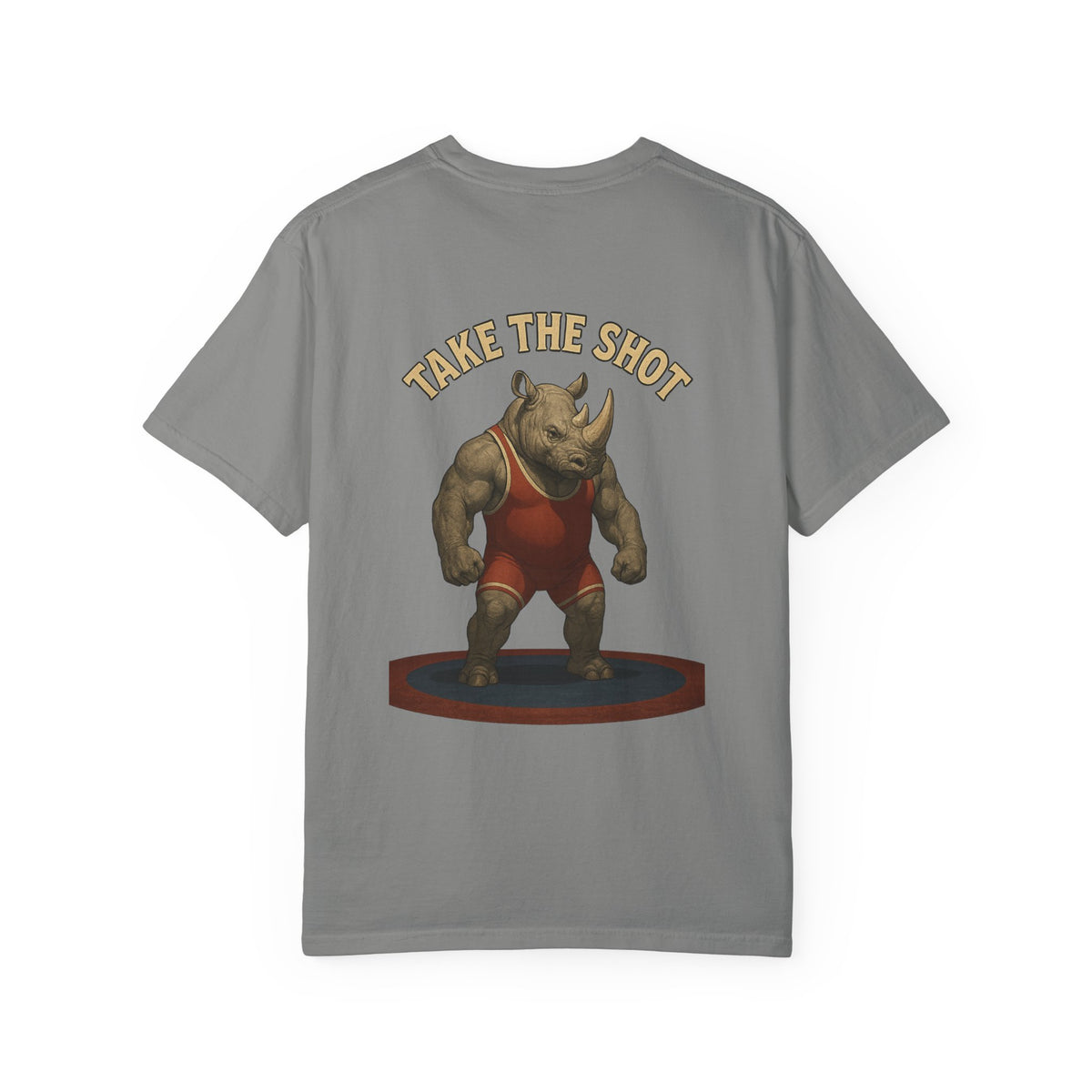 Big Five Wrestling Funny Unisex Garment-Dyed T-Shirt - "Take The Shot" Rhinoceros Design